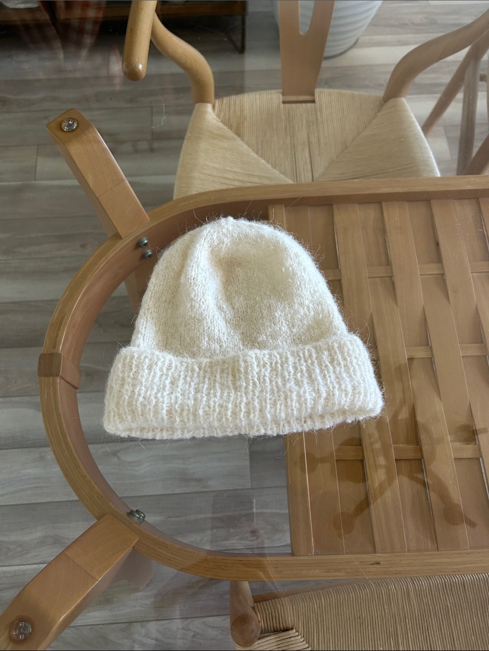 Wool Hand Knitted Cream Knit Beanie - Winter Hat